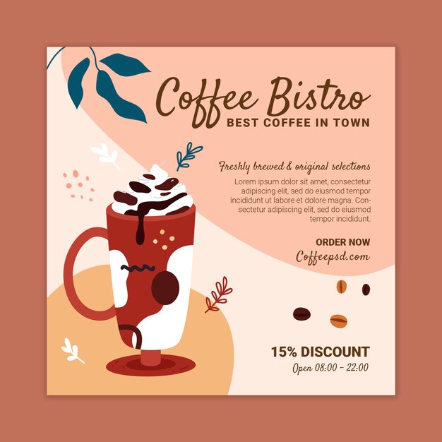 Koffie bistro vierkante flyer ontwerpsjabloon