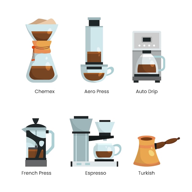 Gratis vector koffie brouwen methoden concept