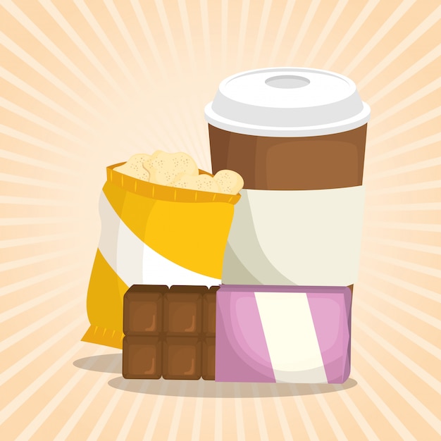 Gratis vector koffie- en chocoladereep met aardappeltas