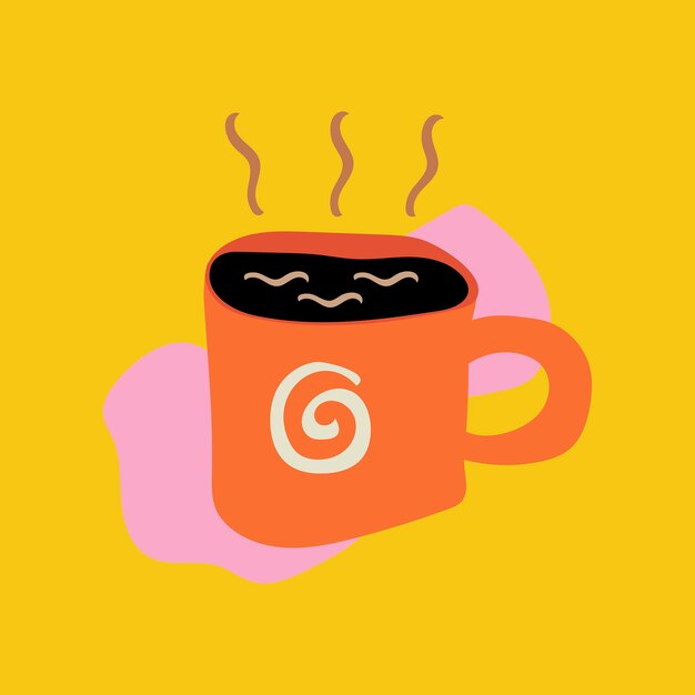 Koffie eten sticker, schattige doodle illustratie in retro design vector