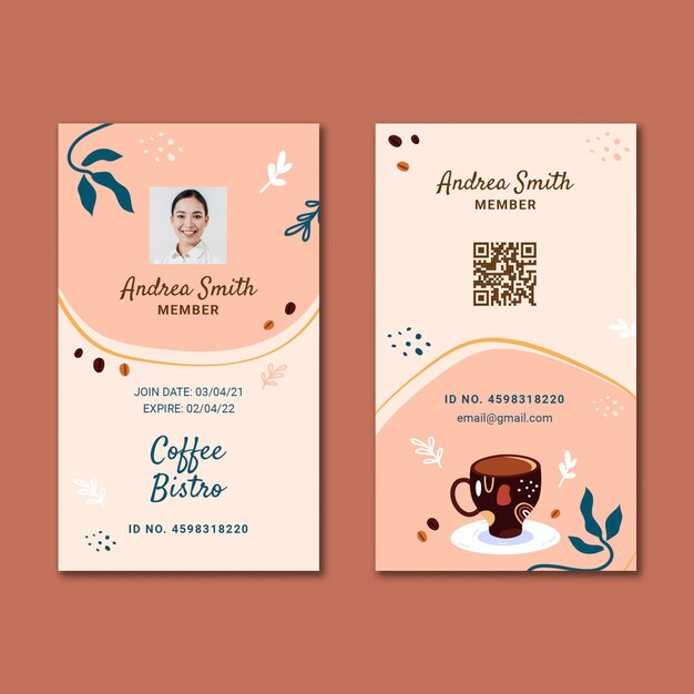 Koffie identiteitskaart ontwerpsjabloon