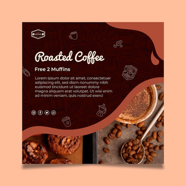 Gratis vector koffie kwadraat flyer-sjabloon