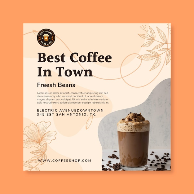 Gratis vector koffie kwadraat flyer-sjabloon