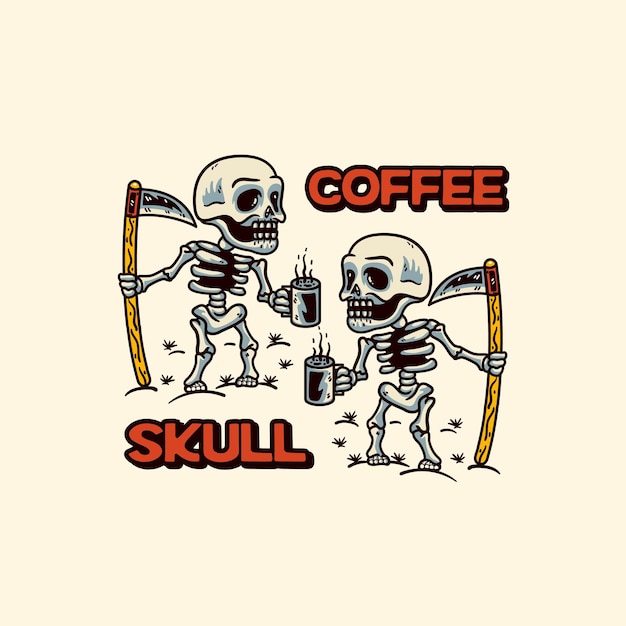 Gratis vector koffie met twee schedels in moderne stijl