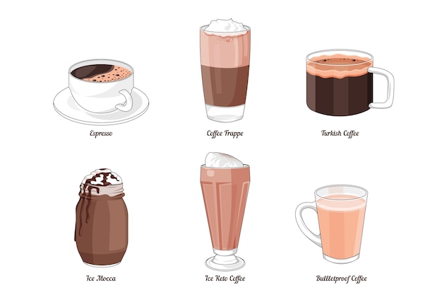 Gratis vector koffie soorten collectie