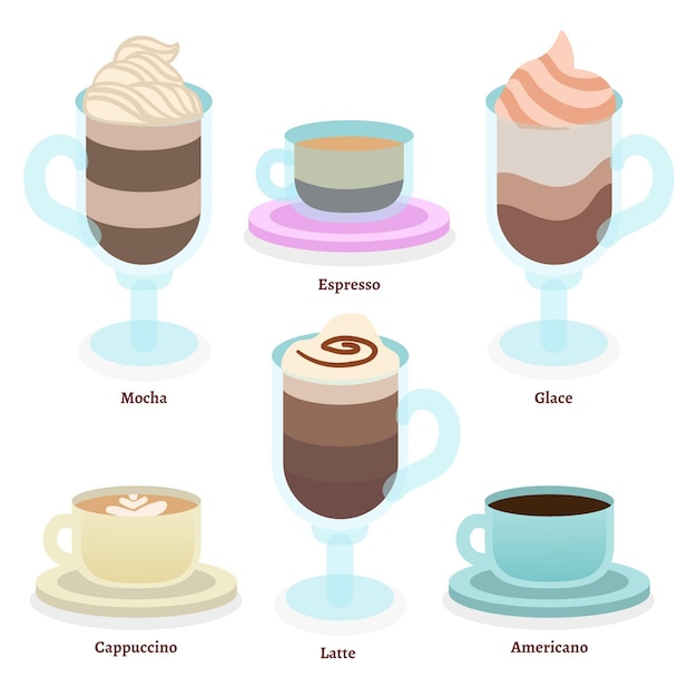 Gratis vector koffie soorten collectie