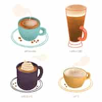 Gratis vector koffie soorten collectie