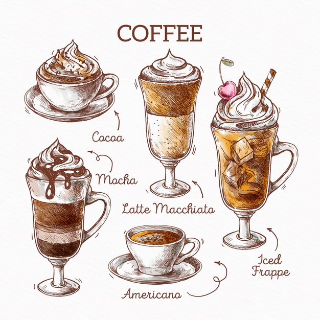 Koffie soorten illustratie concept