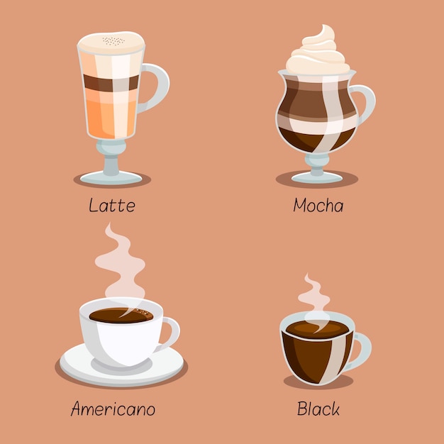 Gratis vector koffie soorten ingesteld