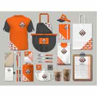 Gratis vector koffie winkel briefpapier met oranje ontwerp