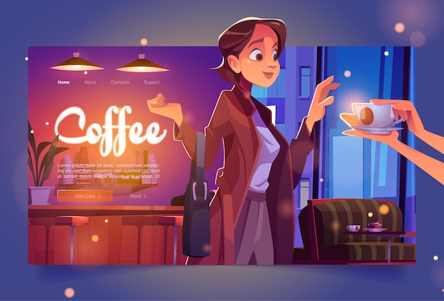 Koffiebanner met vrouw in café