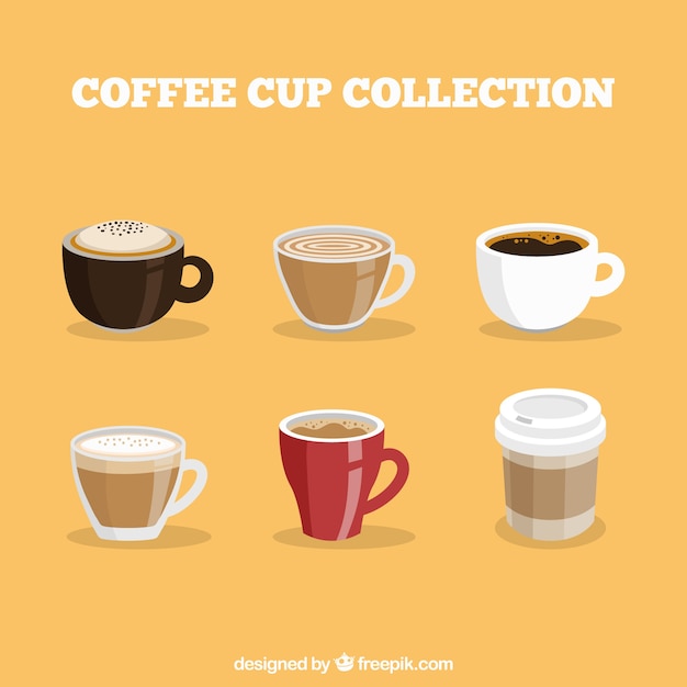 Gratis vector koffiekop collectie van zes