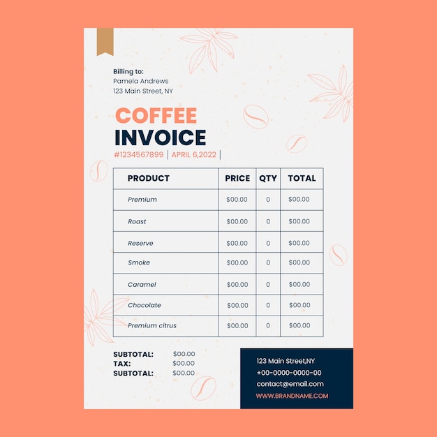 Koffieplantage handgetekende platte factuur