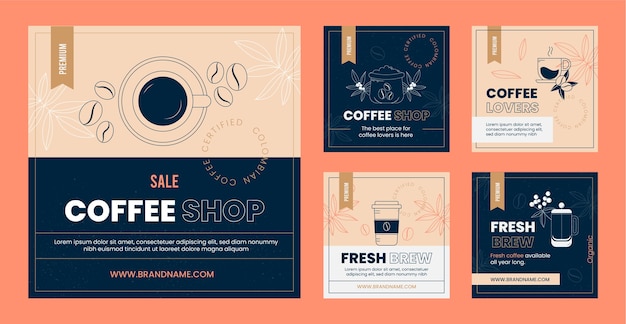 Gratis vector koffieplantage handgetekende platte instagram post