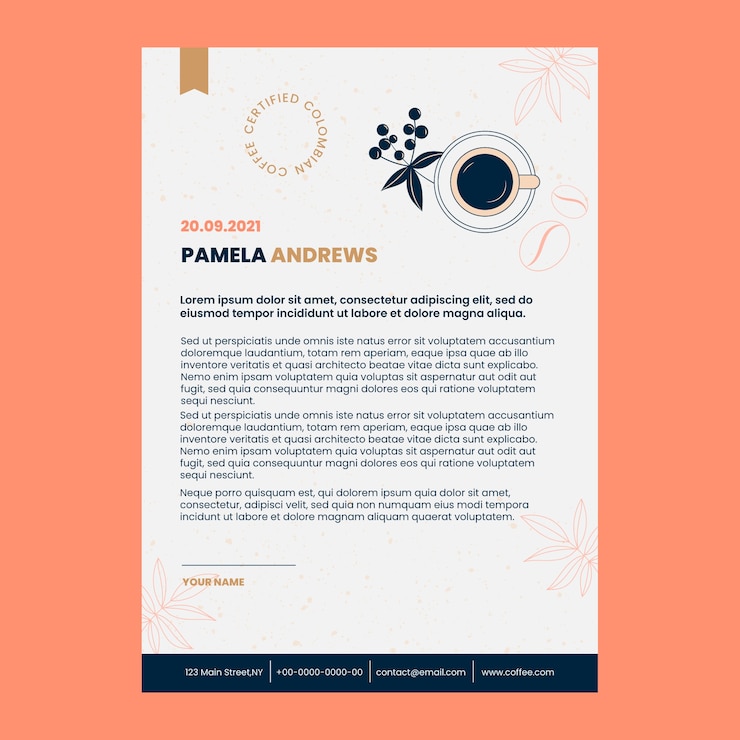 Gratis Vector koffieplantage met de hand getekend plat briefhoofd