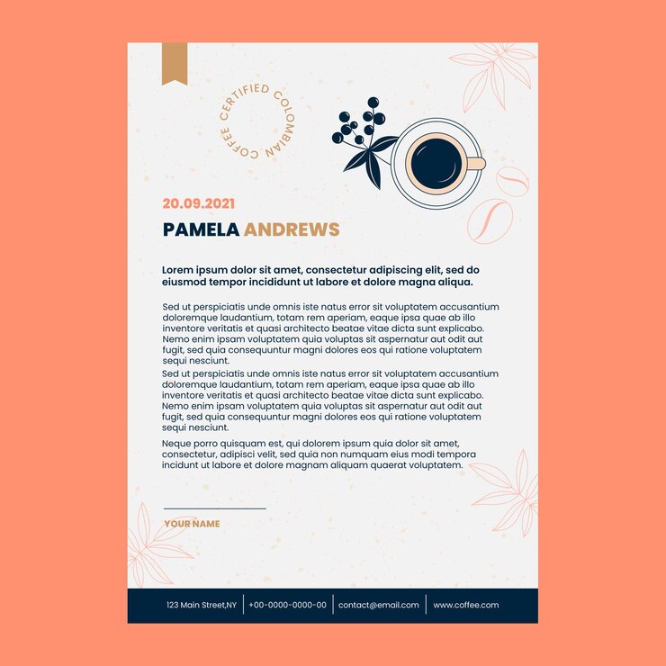 Gratis Vector koffieplantage met de hand getekend plat briefhoofd