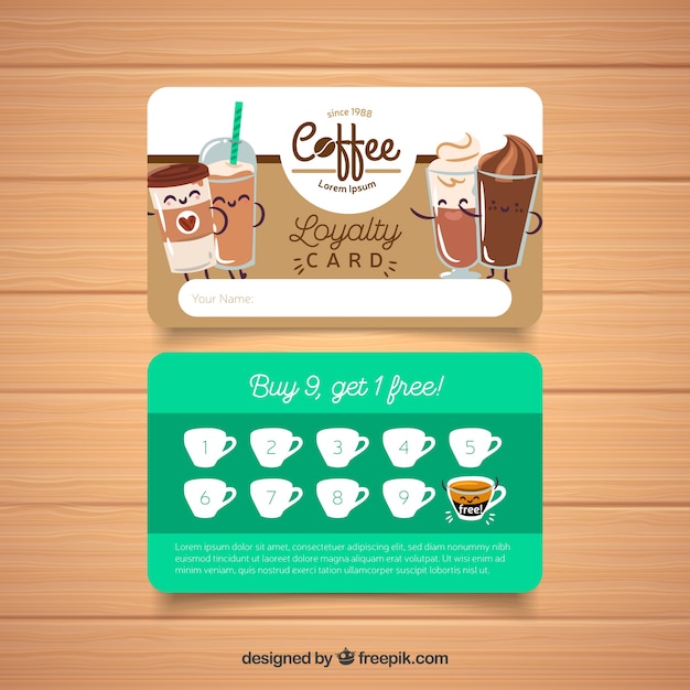 Gratis vector koffieshop loyaliteitskaart sjabloon