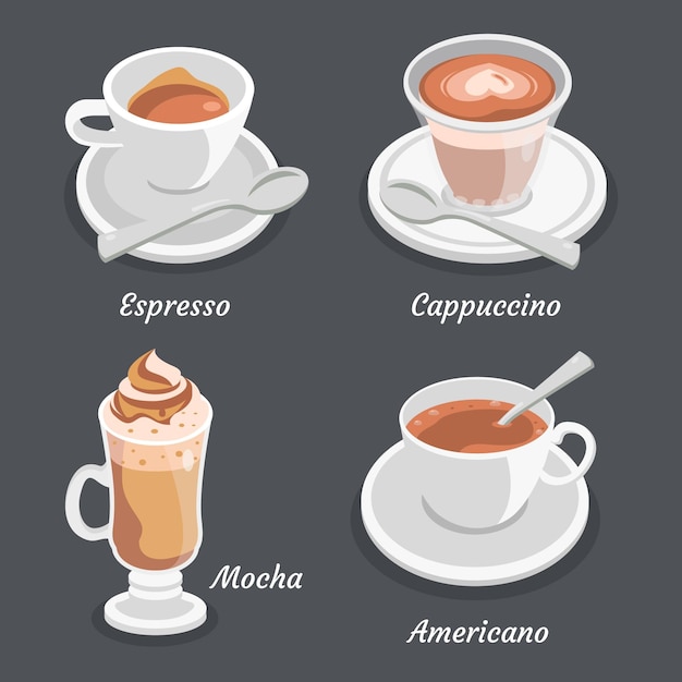 Gratis vector koffiesoorten pack