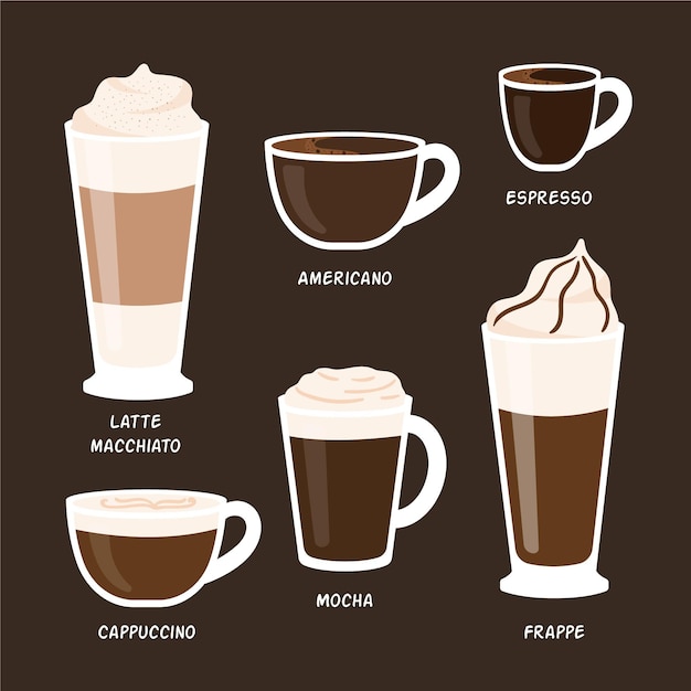 Gratis vector koffiesoorten pack