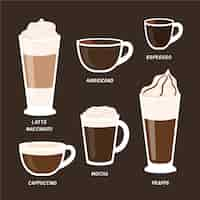 Gratis vector koffiesoorten pack