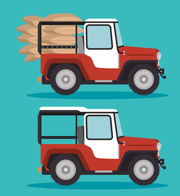 Gratis vector koffietransport in jeep