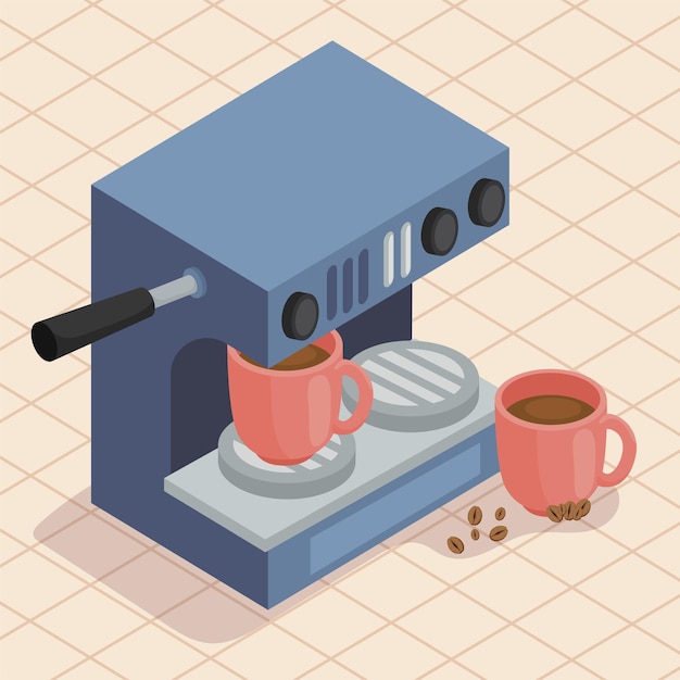 Gratis vector koffiezetapparaat machine met kopjes