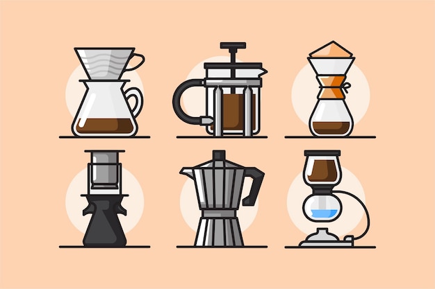 Koffiezetmethoden handgetekend ontwerp