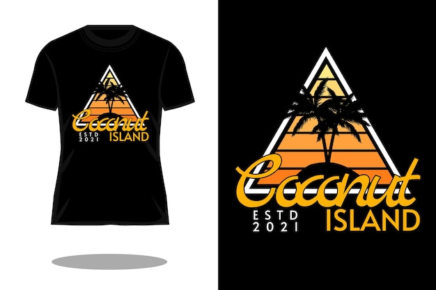 Kokosnoot eiland silhouet retro t-shirt ontwerp Premium Vector