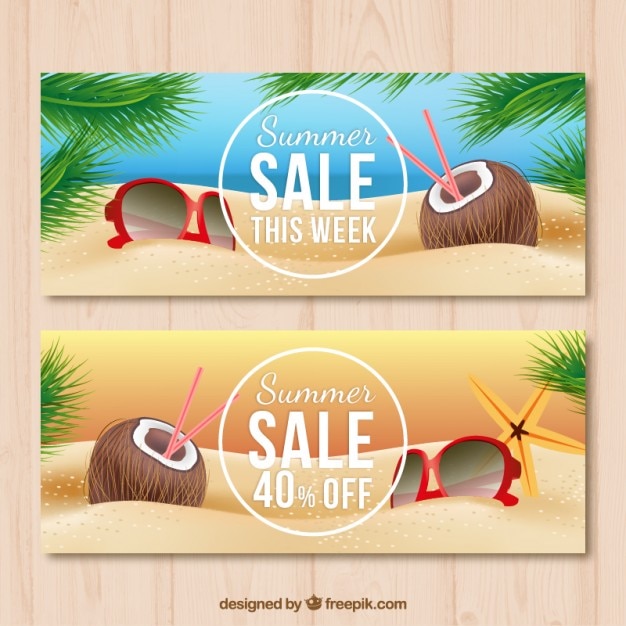 Kokosnoot op het strand verkoop banners