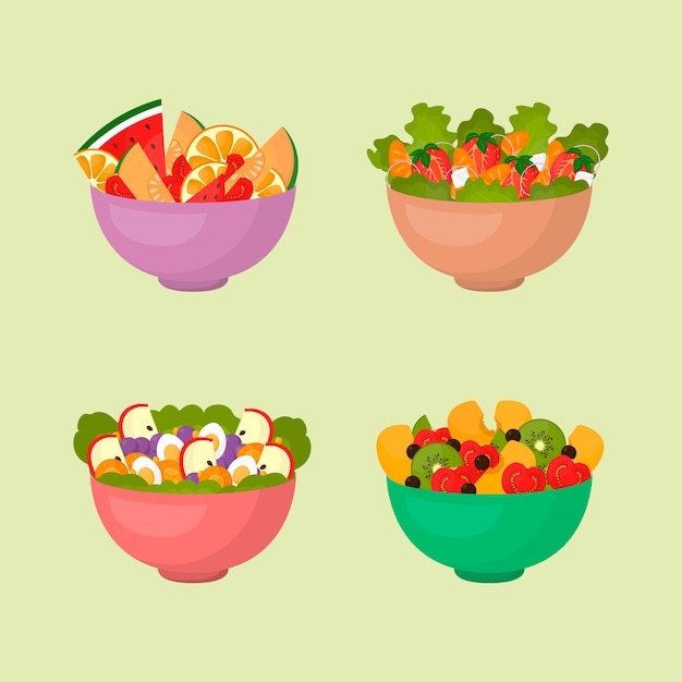 Gratis vector kom met salade en fruit