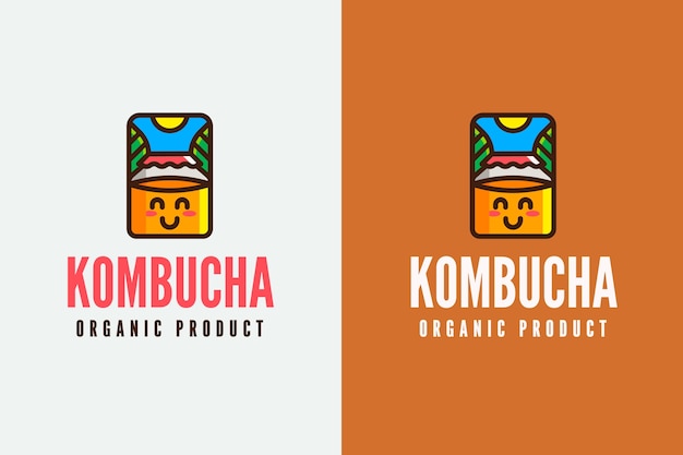 Gratis vector kombucha-logo in plat ontwerp