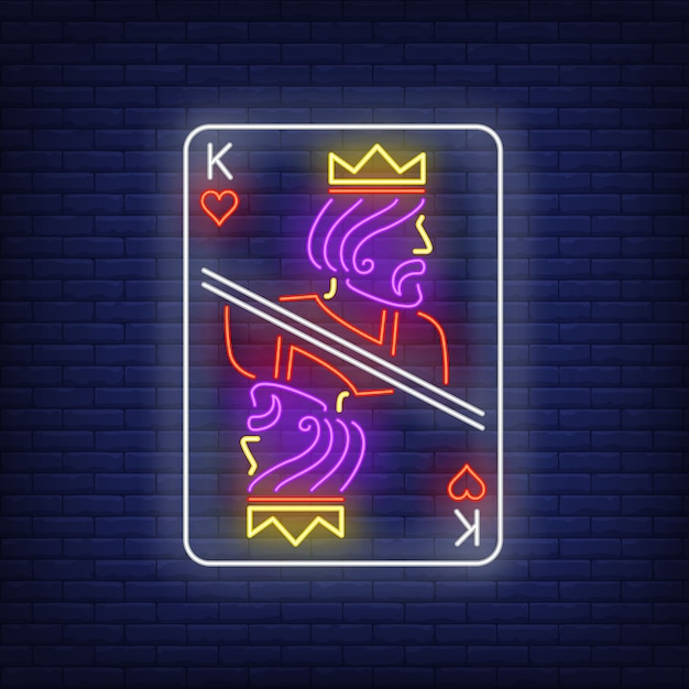 Gratis vector koning van harten neon kaart.