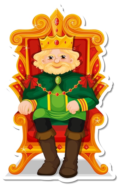 Gratis vector koning zittend op troon stripfiguur sticker