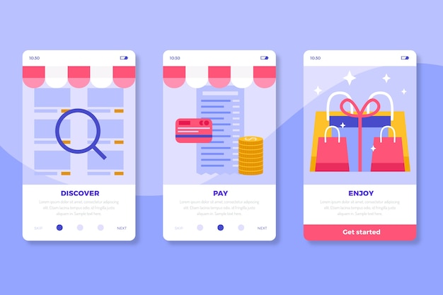 Koop online onboarding app schermen collectie