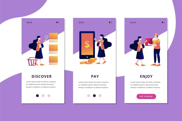 Koop online onboarding app-schermen