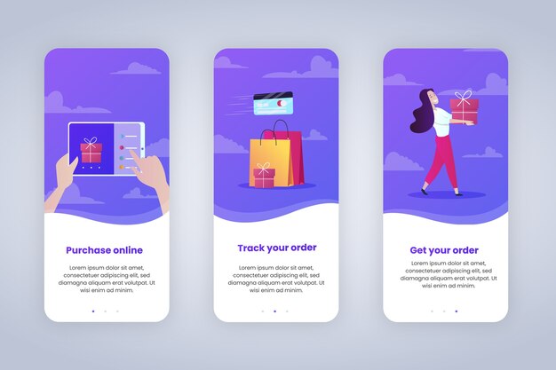 Koop online onboarding app-schermen