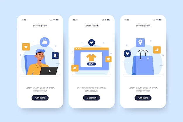 Gratis vector koop online onboarding app-schermen