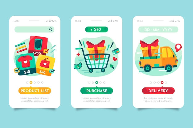 Koop online onboarding app-schermen