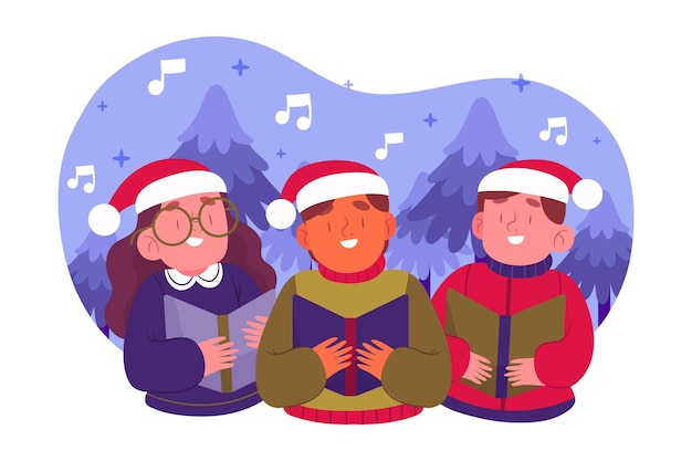 Gratis vector koor van mensen die kerstlied zingen