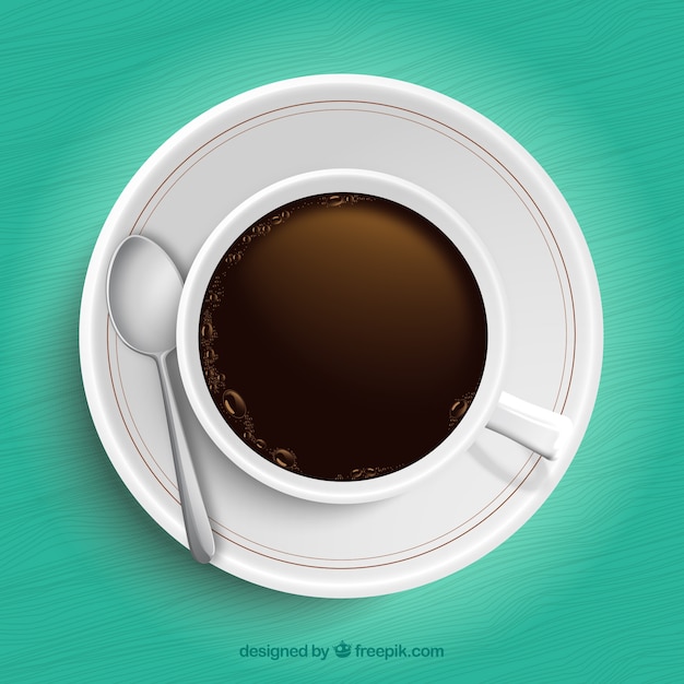 Gratis vector kopje koffie in bovenaanzicht