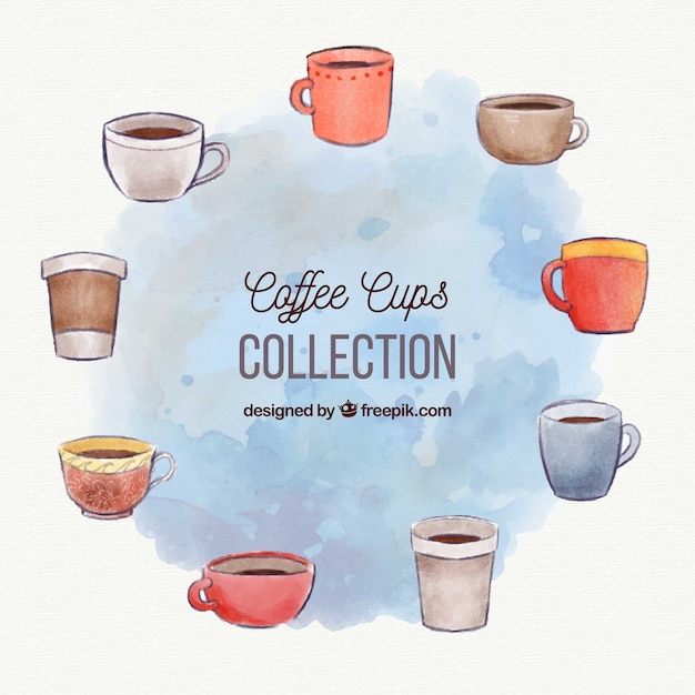 Gratis vector kopjes koffie collectie in aquarel stijl