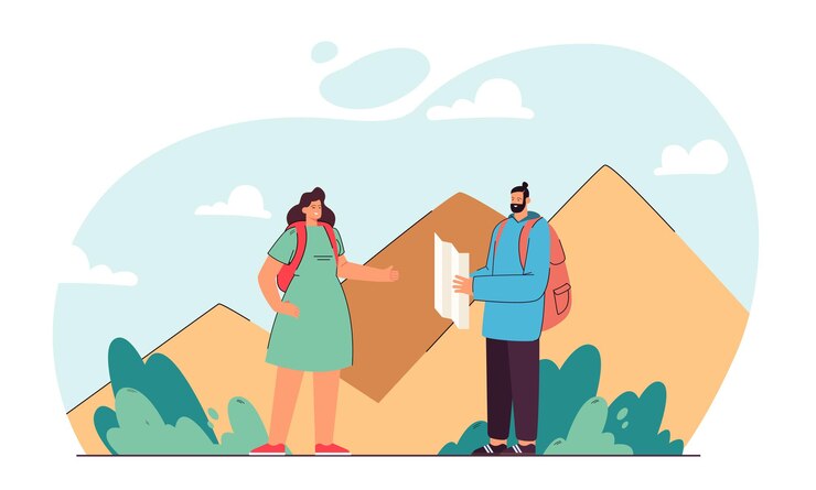 Gratis Vector koppel stippelt route uit om te wandelen