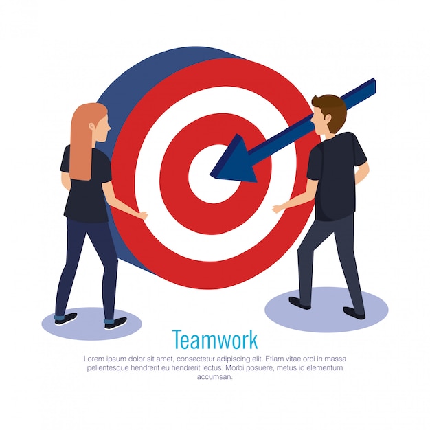 Gratis vector koppel teamwerk met doel