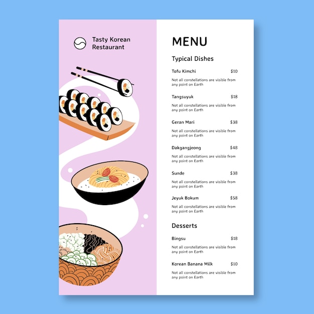 Koreaans menu sjabloonontwerp