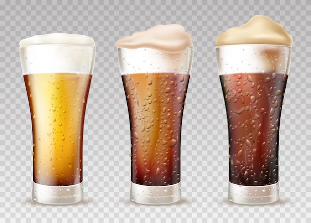 Gratis vector koud bier of ale in natte glas realistische vectorreeks