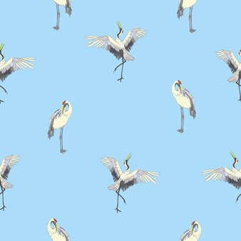 Kraan, patroon, vector illustratie vliegende vogel bloem