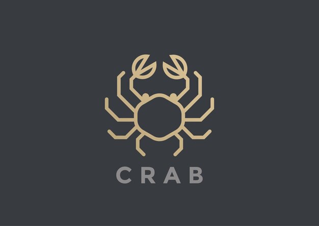 Krab Logo ontwerp. sjabloon geometrische lineaire stijl. Zeevruchten luxe restaurant winkellogotype