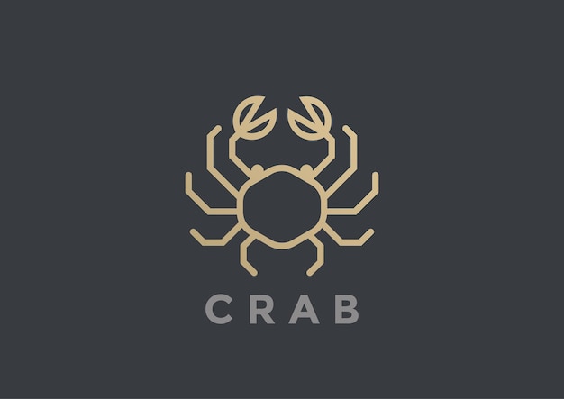 Krab Logo ontwerp. sjabloon geometrische lineaire stijl. Zeevruchten luxe restaurant winkellogotype