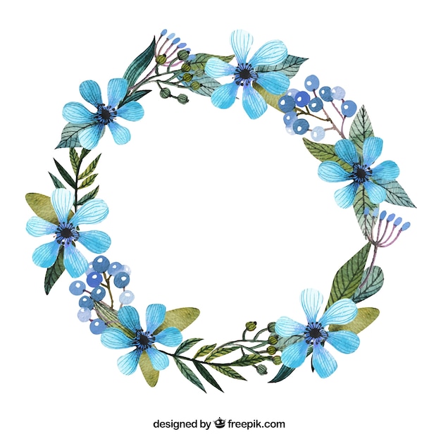 Gratis vector krans met blauwe bloemen