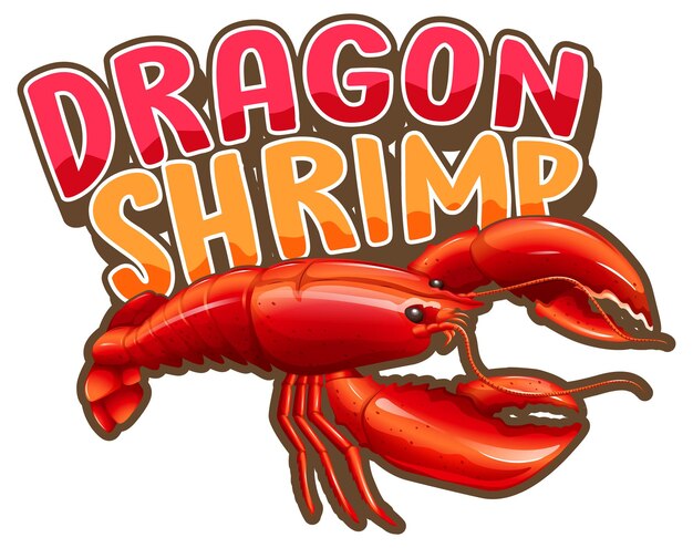 Kreeft stripfiguur met Dragon Shrimp lettertype banner geïsoleerd